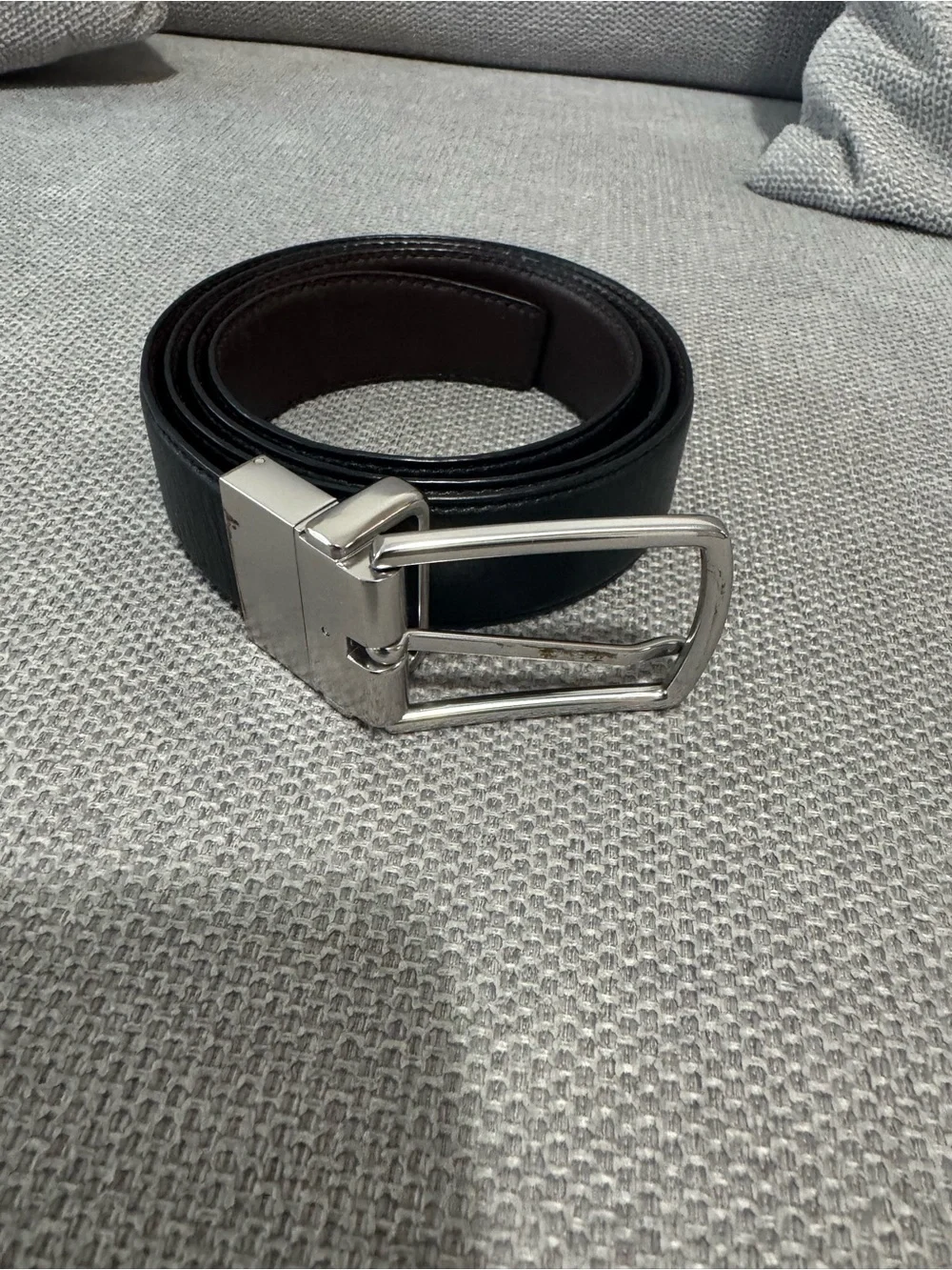 Coach Men's Black Leather Dress Belt with Silver Buckle